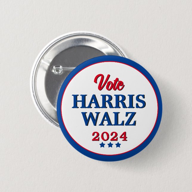 Harris Walz Vote 2024 Democrat Election 6 Cm Round Badge (Front & Back)