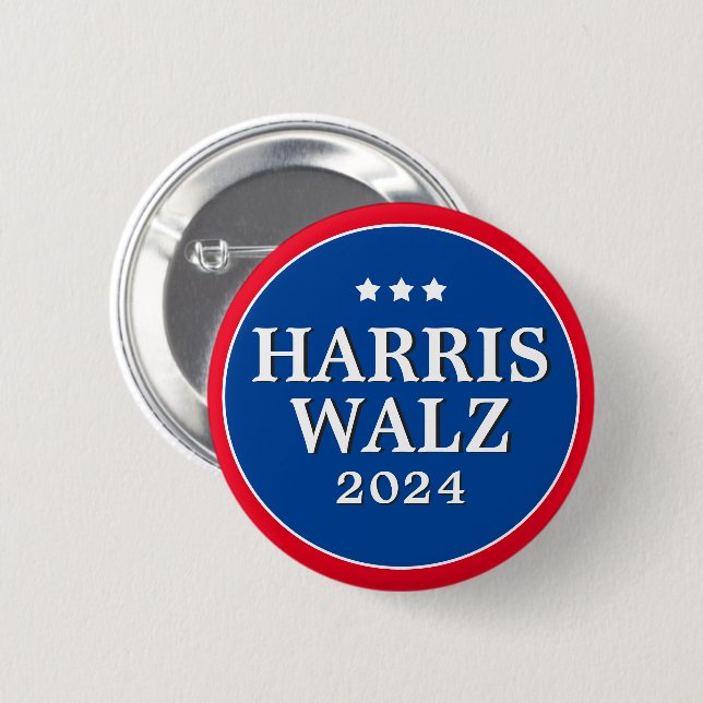 Harris Walz Vote 2024 Democrat Election Button (Front & Back)