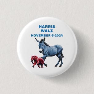 Harris/Walz, vote blue, donkey,elephant, elections 3 Cm Round Badge