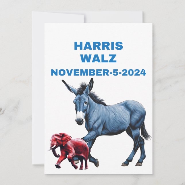 Harris/Walz, vote blue, donkey,elephant, elections Invitation (Front)