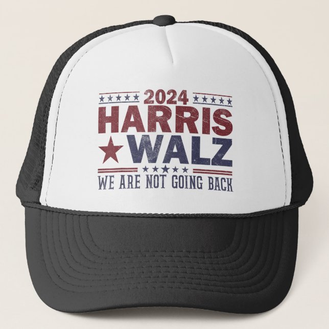 Harris Walz Waltz 2024 We are Not Going Back Trucker Hat (Front)