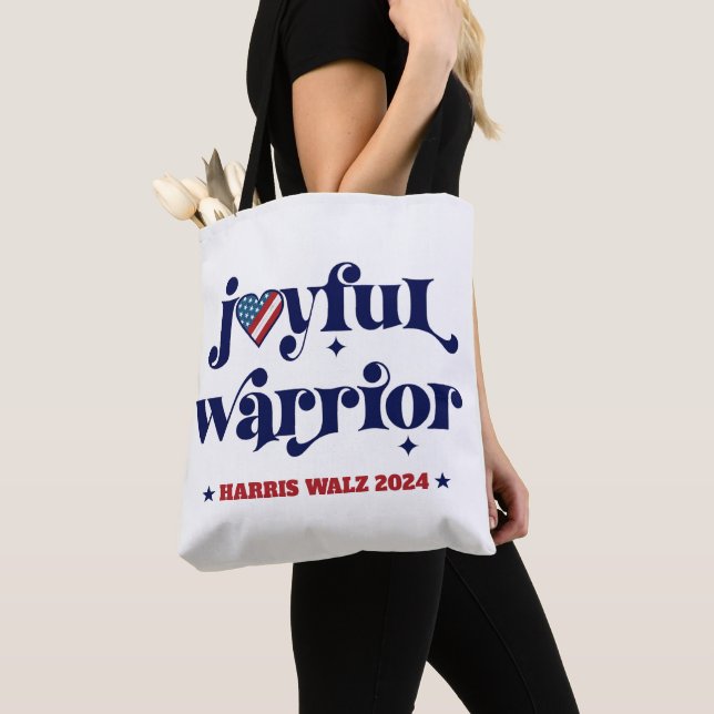 Harris Walz White Joyful Warrior USA Flag Heart Tote Bag (Close Up)