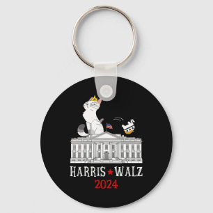 Harris Won 2024 President Election Funny Cat Ladie Key Ring