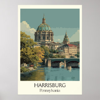 Harrisburg PA Vintage Capitol Building Art Poster