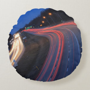 Harrisburg Pennsylvania I-81 Light Trails at Dusk Round Cushion