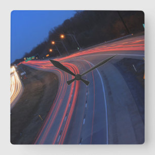 Harrisburg Pennsylvania I-81 Light Trails at Dusk Square Wall Clock
