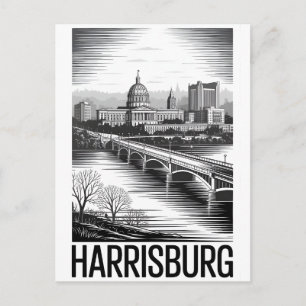 Harrisburg Pennsylvania Skyline Black White Holiday Postcard
