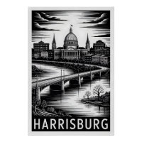 Harrisburg Pennsylvania Skyline Black White Woodcu