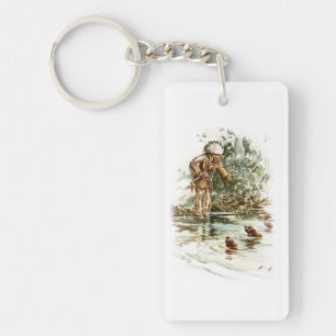Harrison Fisher Song of Hiawatha Red Indian Otters Key Ring