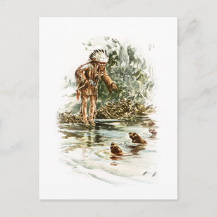 Harrison Fisher Song of Hiawatha Red Indian Otters Postcard