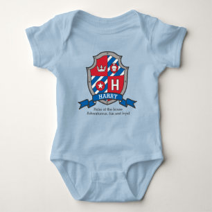 Harry boys name meaning letter H knights shield Baby Bodysuit