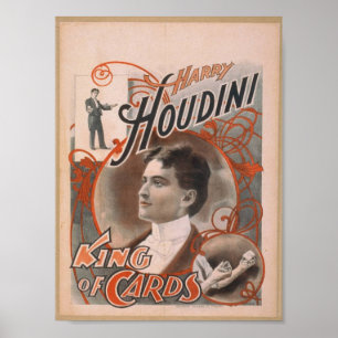Harry Houdini, 'King of Cards' Vintage Theatre Poster