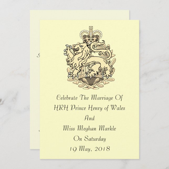 Harry & Meghan Elegant Royal Wedding Invitation (Front/Back)