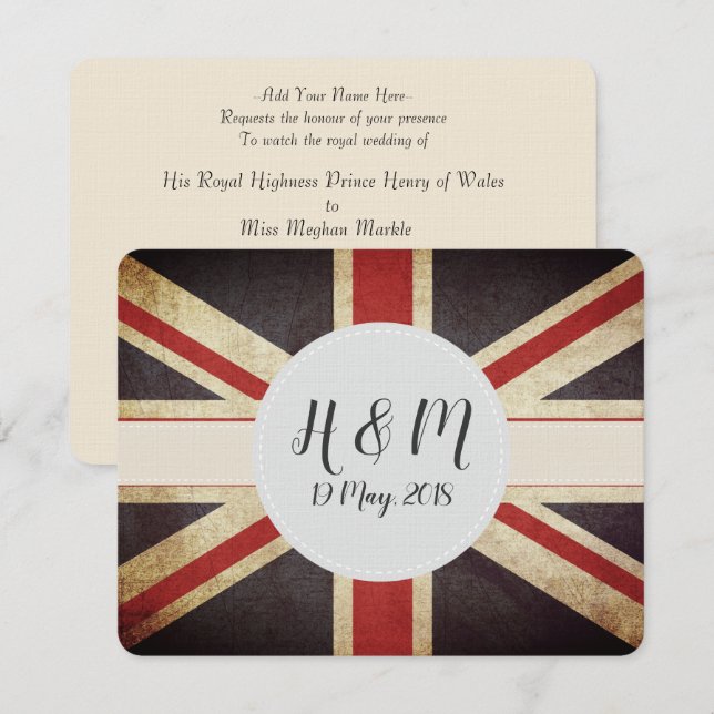 Harry Meghan Monogram Union Jack Invitation (Front/Back)