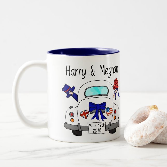 Harry & Meghan Wedding, May 19th 2018 Two-Tone Coffee Mug (With Donut)