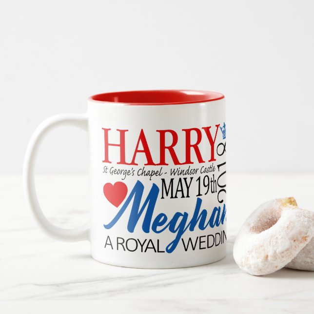 Harry & Meghan Wedding, May 19th 2018 Two-Tone Coffee Mug (With Donut)