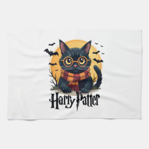 Harry Pawter Witch Black Cat Halloween Funny Movie Tea Towel