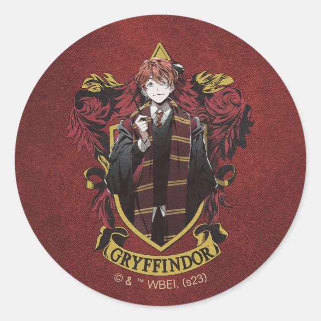HARRY POTTER™ | Anime Ron Weasley House Crest Classic Round Sticker (Front)