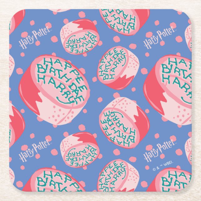HARRY POTTER™ Birthday Cake Pattern Square Paper Coaster (Front)