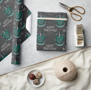 Harry Potter Birthday   Slytherin Chalkboard Wrapping Paper