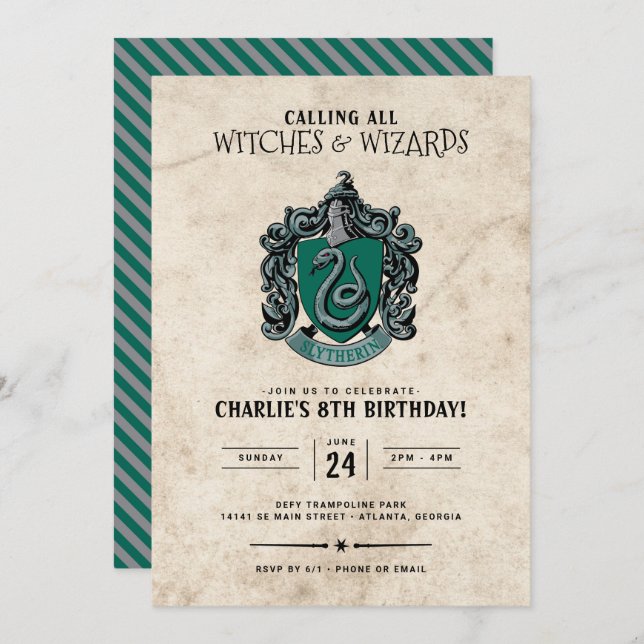 Harry Potter Birthday | Slytherin Invitation (Front/Back)