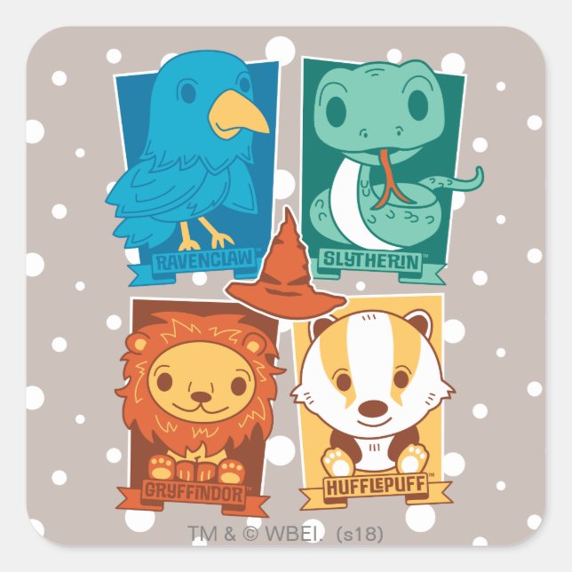 HARRY POTTER™ | CARTOON HOGWARTS™ HOUSES SQUARE STICKER (Front)