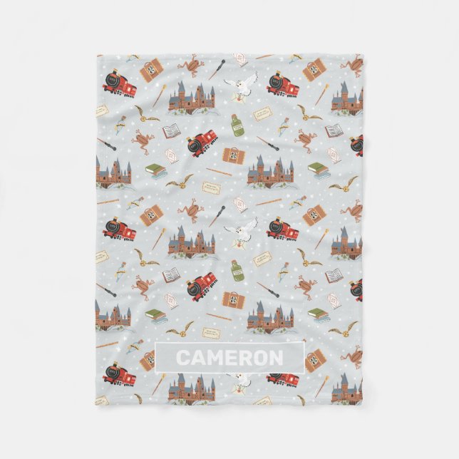 Harry Potter Cartoon Hogwarts Pattern Fleece Blanket (Front)