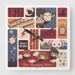 Harry Potter Cartoon Scenes Pattern Square Wall Clock