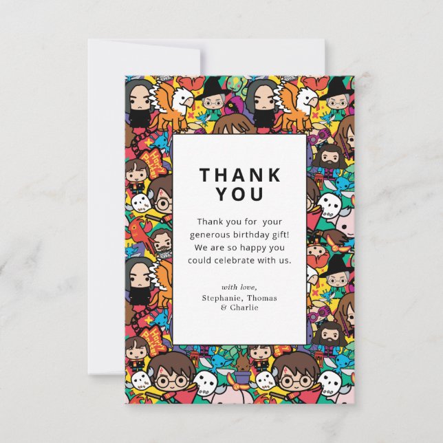Harry Potter Character Pattern Birthday Thank You Invitation (Front)