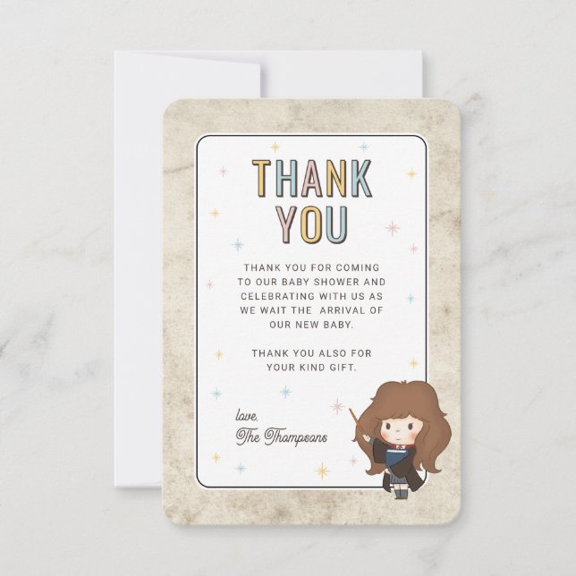 Harry Potter Chibi Hermione Wizard Baby Shower Thank You Card (Front)