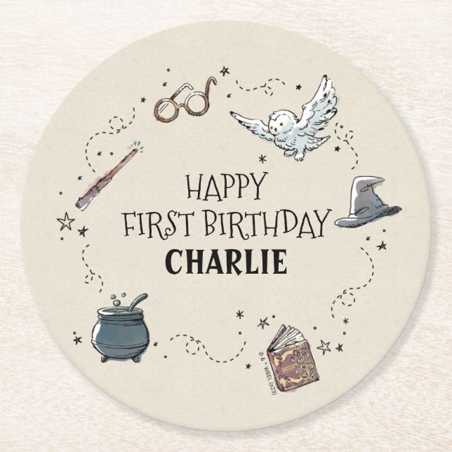 Harry Potter First Birthday Round Paper Coaster (Front)