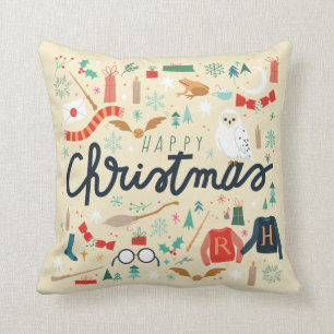 Harry Potter   Happy Christmas With Festive Icons Cushion