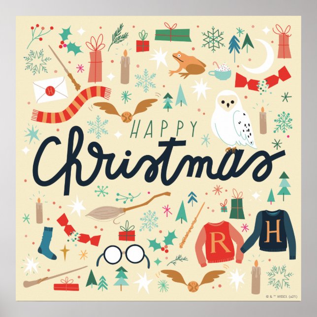 Harry Potter | Happy Christmas With Festive Icons Poster (Front)