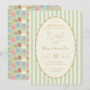 Harry Potter Hedwig Green Magical Birthday Invitation