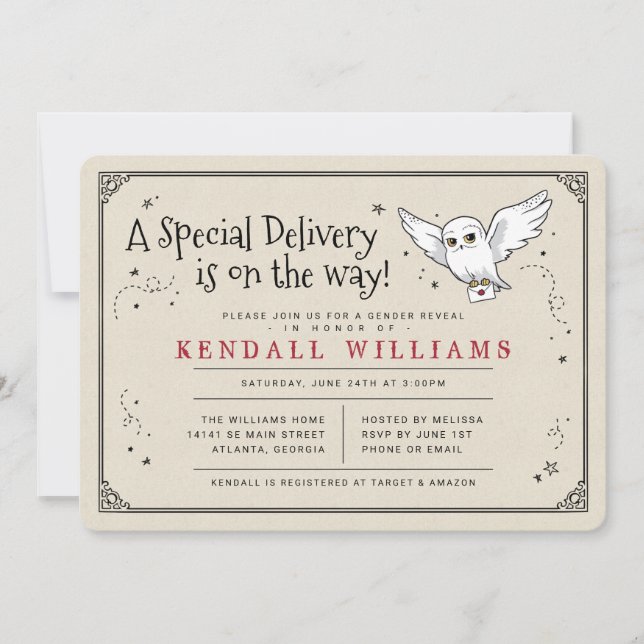 Harry Potter Hedwig Special Delivery Gender Reveal Invitation (Front)