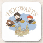 HARRY POTTER™, Hermione, & Ron Fly Over HOGWARTS™ Coaster<br><div class="desc">HARRY POTTER™ | Check out this adorable illustration of Harry,  Hermione,  and Ron fly on broomsticks over HOGWARTS™ Castle!</div>