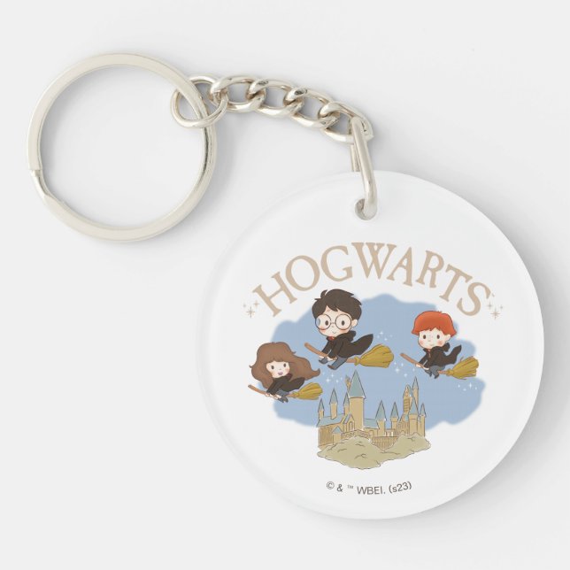 HARRY POTTER™, Hermione, & Ron Fly Over HOGWARTS™ Key Ring (Front)