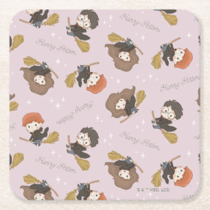 HARRY POTTER™, Hermione, & Ron Flying Pattern Square Paper Coaster