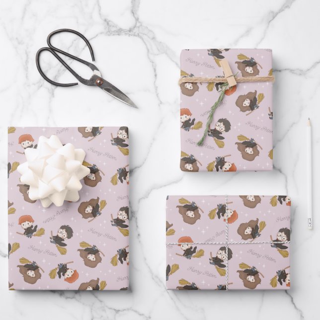 HARRY POTTER™, Hermione, & Ron Flying Pattern Wrapping Paper Sheet (Front)