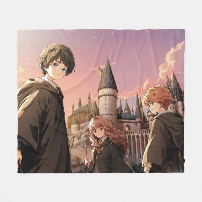 HARRY POTTER™ Hermione & Ron HOGWARTS™ Anime Scene Fleece Blanket (Front (Horizontal))