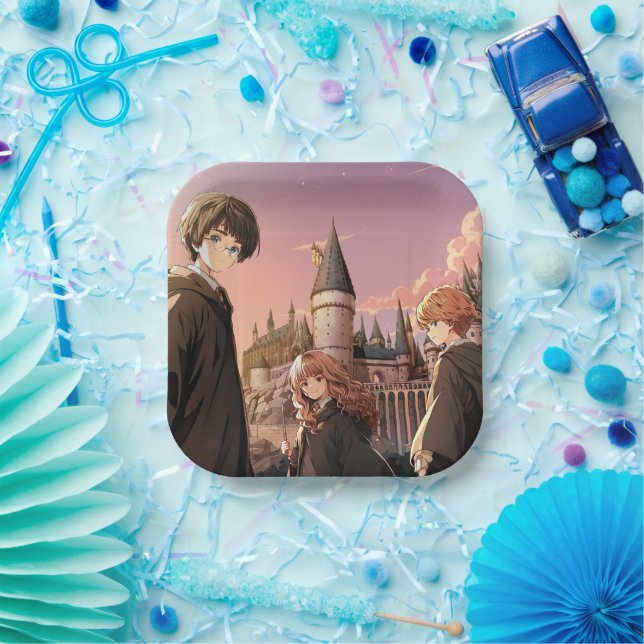 HARRY POTTER™ Hermione & Ron HOGWARTS™ Anime Scene Paper Plate (Party)