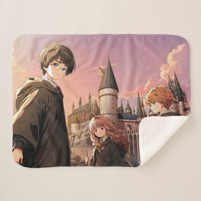 HARRY POTTER™ Hermione & Ron HOGWARTS™ Anime Scene Sherpa Blanket (Front (Horizontal))