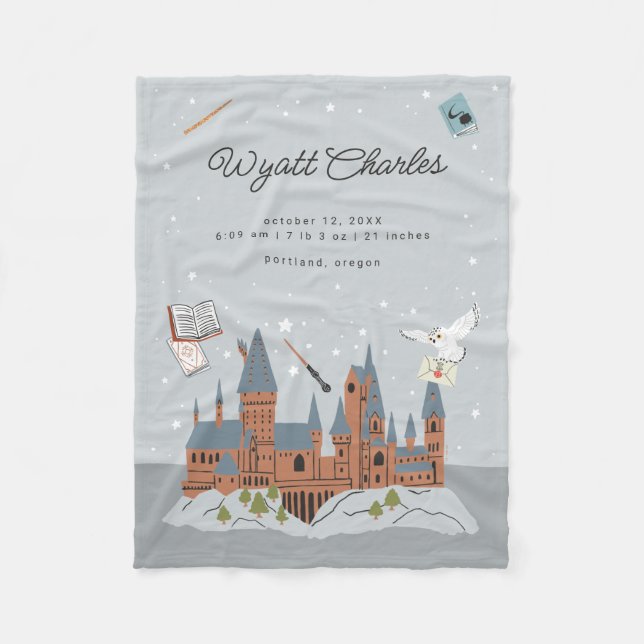 Harry Potter Hogwarts Baby Birth Stats Fleece Blanket (Front)