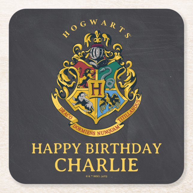 Harry Potter Hogwarts Crest Birthday  Square Paper Coaster (Front)