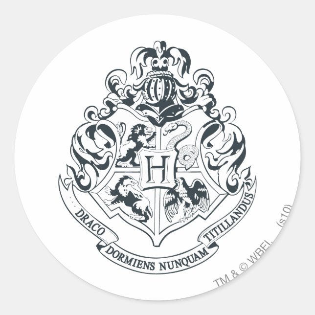 Harry Potter | Hogwarts Crest - Black and White Classic Round Sticker (Front)