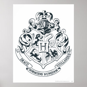 Harry Potter   Hogwarts Crest - Black and White Poster