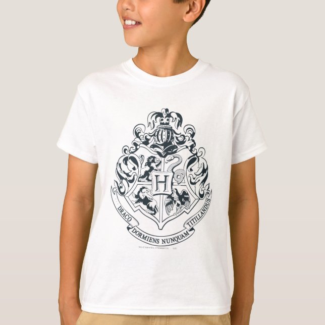 Harry Potter | Hogwarts Crest - Black and White T-Shirt (Front)