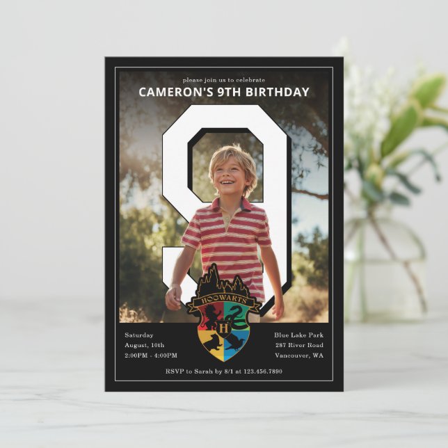Harry Potter | Hogwarts Crest PhotoPop Birthday Invitation (Standing Front)
