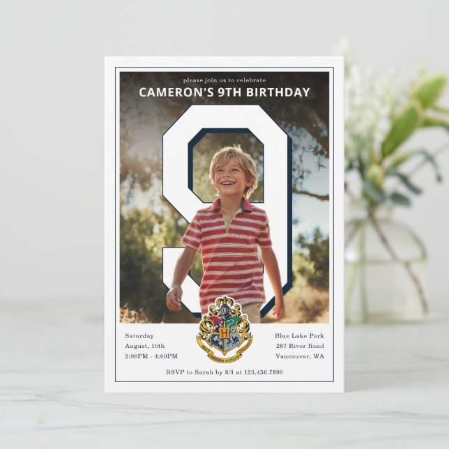 Harry Potter | Hogwarts Crest PhotoPop Birthday Invitation (Standing Front)