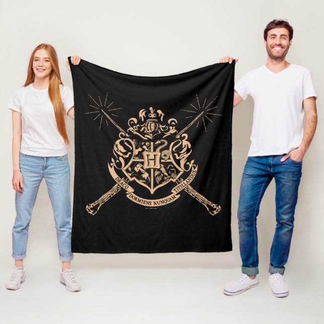Harry Potter | Hogwarts Crossed Wands Crest Fleece Blanket (In Situ)
